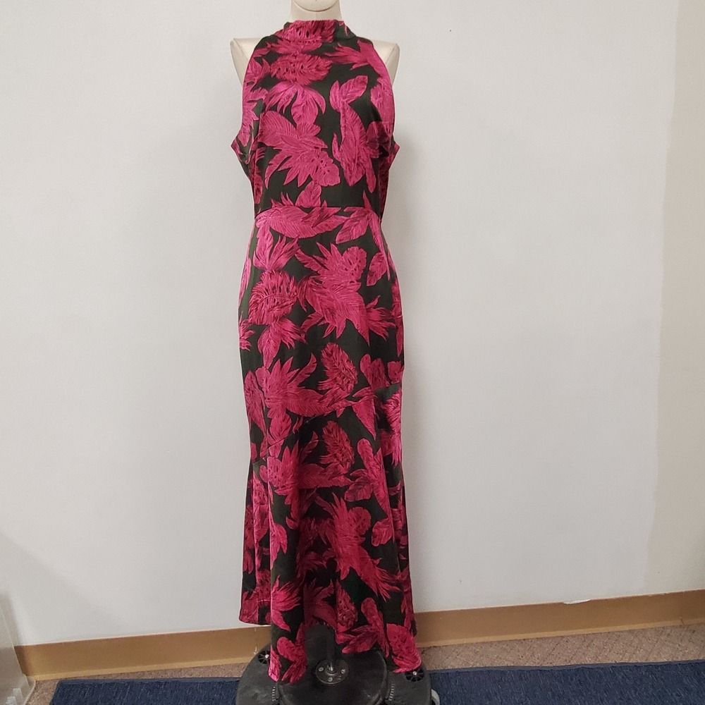 Sam Edelman Womens Halter Neck Maxi Dress Size 4 Green Pink Floral Sleeveless